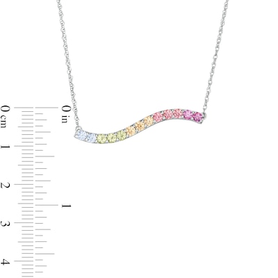 Simulated Light Multi-Colour Sapphire Horizontal Wave Bar Necklace in Sterling Silver