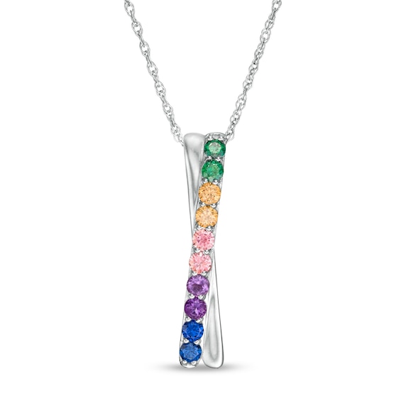 Simulated Multi-Colour Sapphire Duos Criss-Cross Pendant in Sterling Silver