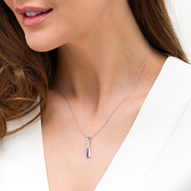 Simulated Multi-Colour Sapphire Duos Criss-Cross Pendant in Sterling Silver|Peoples Jewellers