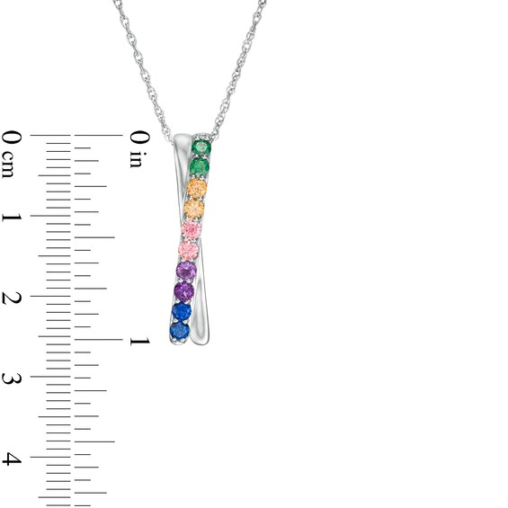 Simulated Multi-Colour Sapphire Duos Criss-Cross Pendant in Sterling Silver