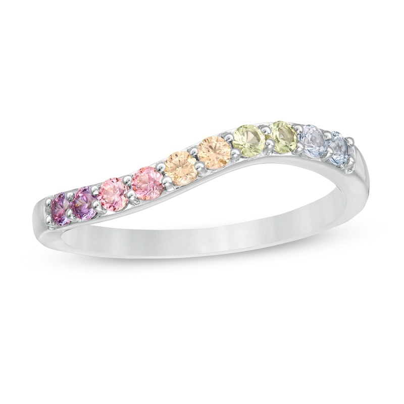 Simulated Light Multi-Colour Sapphire Duos Wave Ring in Sterling Silver|Peoples Jewellers