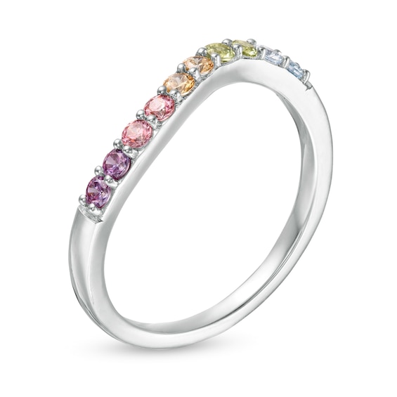 Simulated Light Multi-Colour Sapphire Duos Wave Ring in Sterling Silver