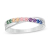 Thumbnail Image 0 of Simulated Multi-Colour Sapphire Duos Criss-Cross Ring in Sterling Silver