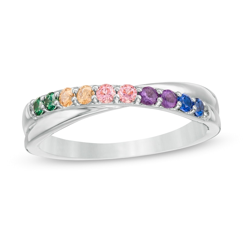 Simulated Multi-Colour Sapphire Duos Criss-Cross Ring in Sterling Silver