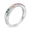 Thumbnail Image 2 of Simulated Multi-Colour Sapphire Duos Criss-Cross Ring in Sterling Silver
