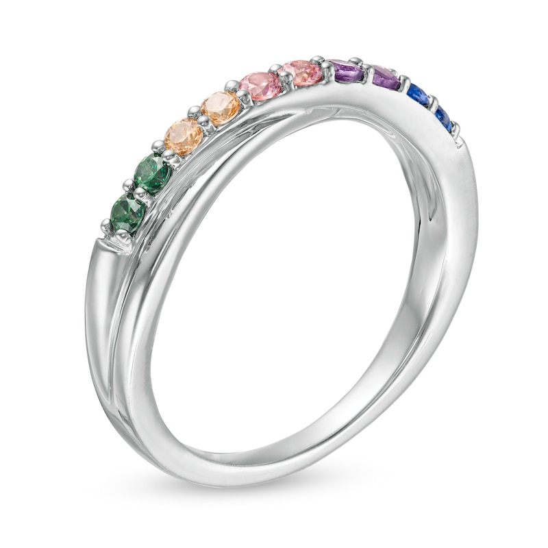 Simulated Multi-Colour Sapphire Duos Criss-Cross Ring in Sterling Silver