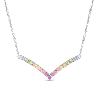 Simulated Light Multi-Colour Sapphire Chevron Necklace in Sterling Silver