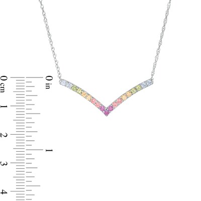 Simulated Light Multi-Colour Sapphire Chevron Necklace in Sterling Silver