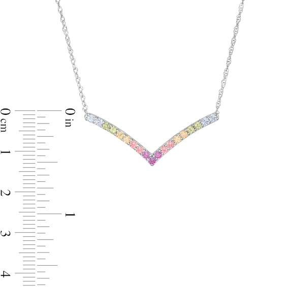 Simulated Light Multi-Colour Sapphire Chevron Necklace in Sterling Silver