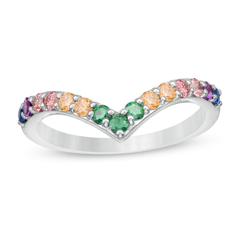 Simulated Multi-Colour Sapphire Chevron Ring in Sterling Silver|Peoples Jewellers