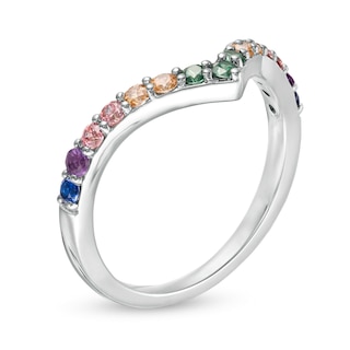 Simulated Multi-Colour Sapphire Chevron Ring in Sterling Silver ...