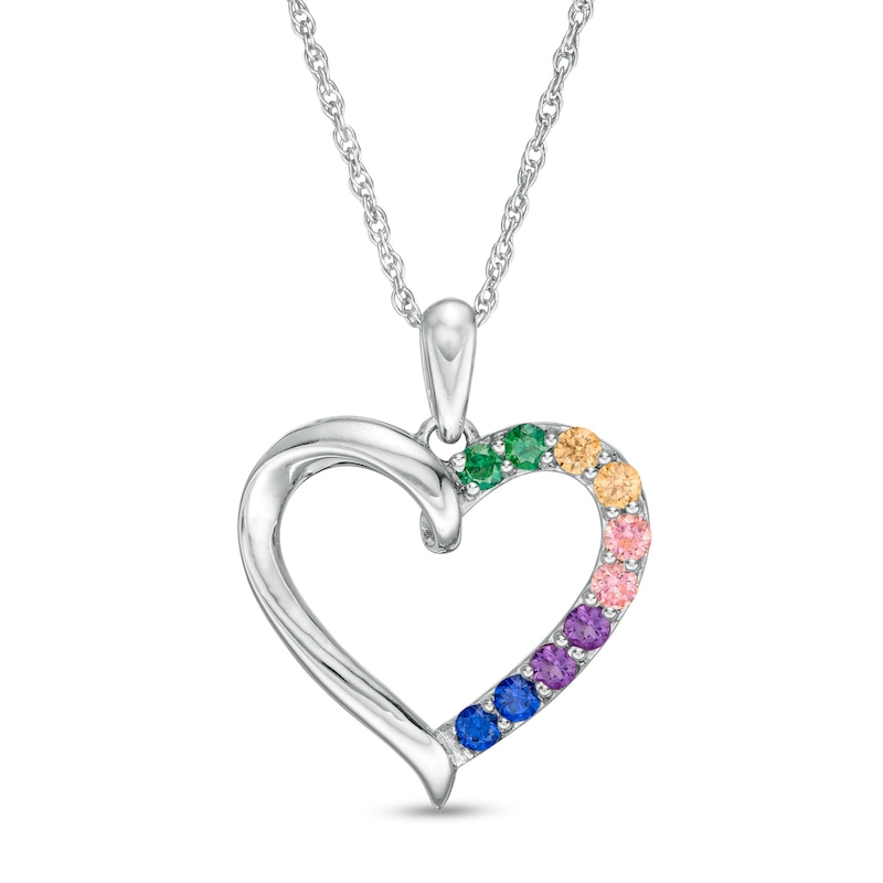 Simulated Multi-Colour Sapphire Duos Loop Heart Outline Pendant in Sterling Silver|Peoples Jewellers