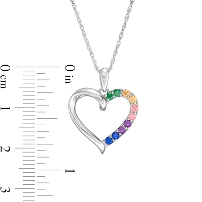 Simulated Multi-Colour Sapphire Duos Loop Heart Outline Pendant in Sterling Silver