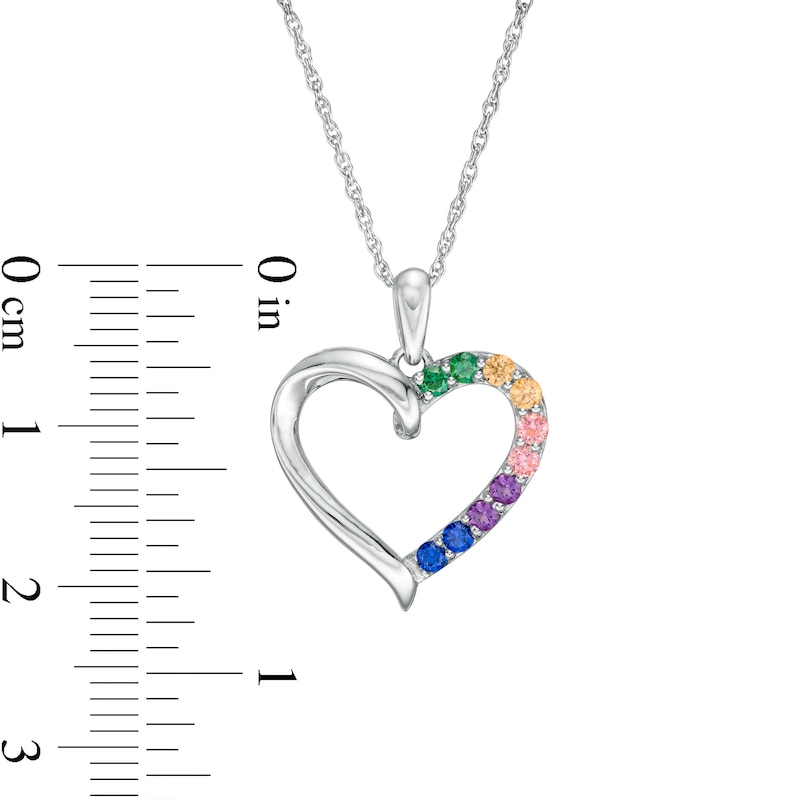 Simulated Multi-Colour Sapphire Duos Loop Heart Outline Pendant in Sterling Silver