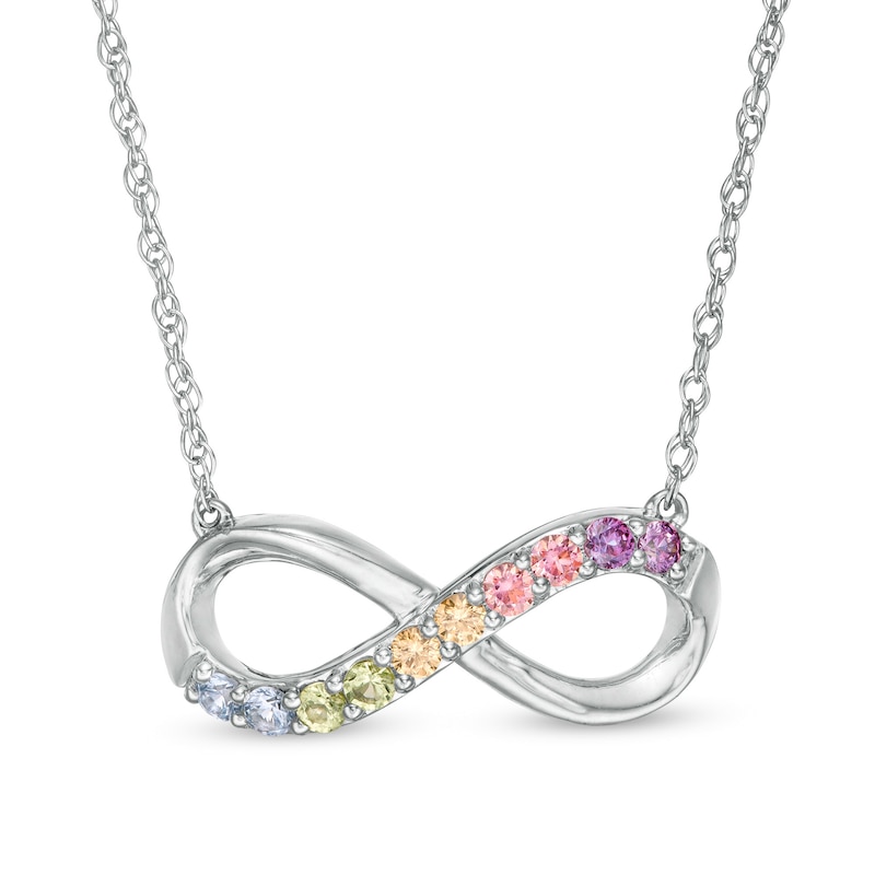 Simulated Light Multi-Colour Sapphire Duos Infinity Necklace in Sterling Silver|Peoples Jewellers