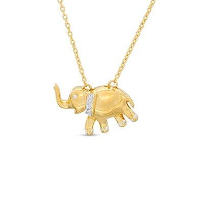 Diamond Accent Elephant Pendant in Sterling Silver with 14K Gold Plate