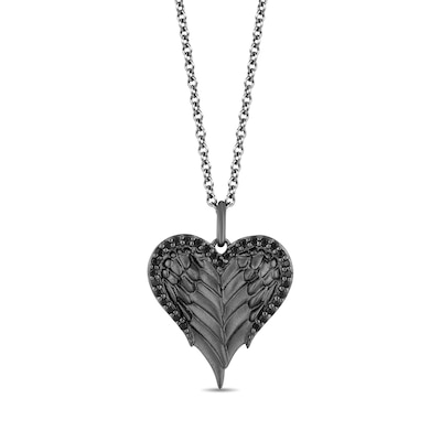 Enchanted Disney Villains Maleficent 0.145 CT. T.W. Black Diamond Heart and Wings Pendant in Sterling Silver