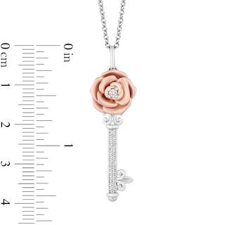 Enchanted Disney Belle 0.085 CT. T.W. Diamond Rose-Top Key Pendant in Sterling Silver and 10K Rose Gold - 19"