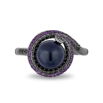 Enchanted Disney Villains Ursula Freshwater Cultured Pearl, Amethyst and 0.23 CT. T.W. Diamond Ring in Sterling Silver