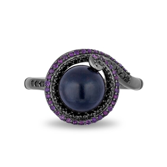 Enchanted Disney Villains Ursula Freshwater Cultured Pearl, Amethyst and 0.23 CT. T.W. Diamond Ring in Sterling Silver