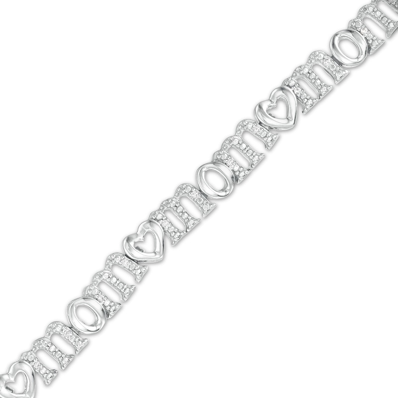 0.10 CT. T.W. Diamond Alternating Heart and "mom" Bracelet in Sterling Silver - 7.5"