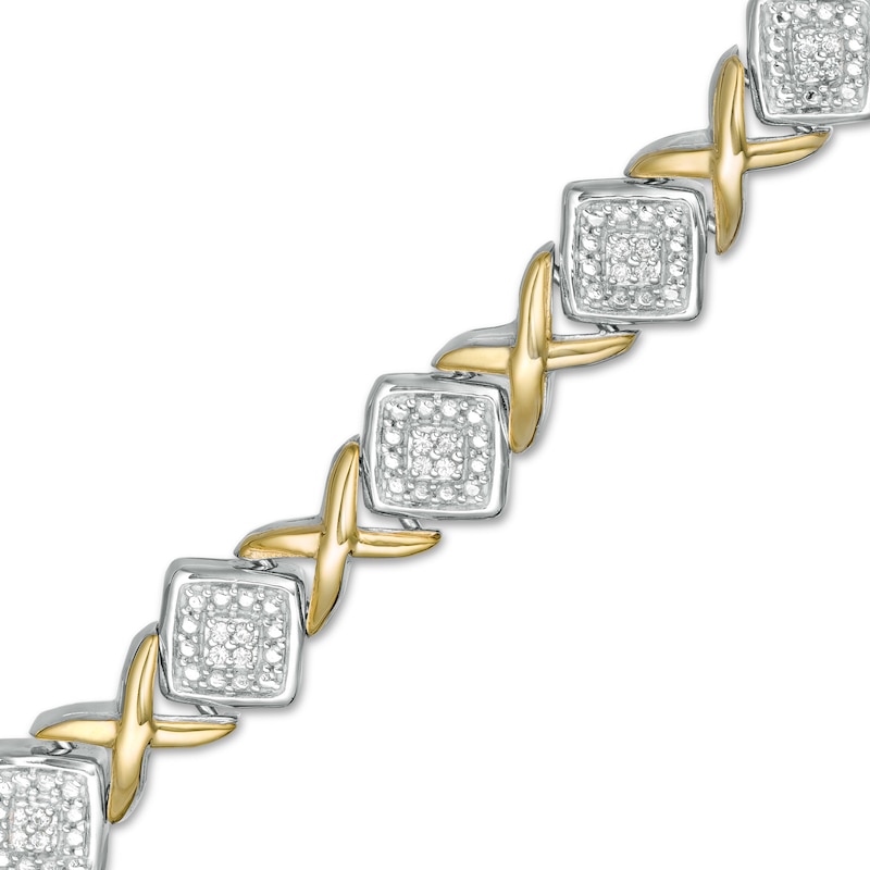 0.20 CT. T.W. Diamond Tilted Square "X" Link Bracelet in Sterling Silver and 10K Gold - 7.25"|Peoples Jewellers