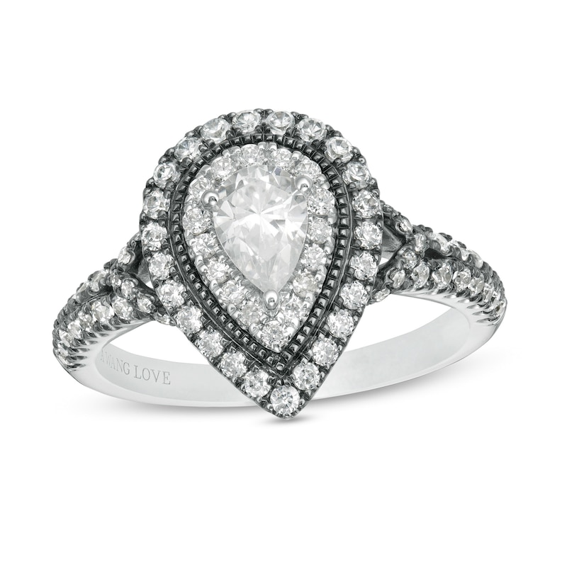 Vera Wang Love Collection 1.18 CT. T.W. Pear-Shaped Diamond Frame Engagement Ring in 14K White Gold and Black Rhodium
