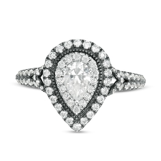 Vera Wang Love Collection 1.18 CT. T.W. Pear-Shaped Diamond Frame Engagement Ring in 14K White Gold and Black Rhodium