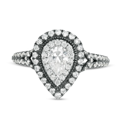 Vera Wang Love Collection 1.18 CT. T.W. Pear-Shaped Diamond Frame Engagement Ring in 14K White Gold and Black Rhodium