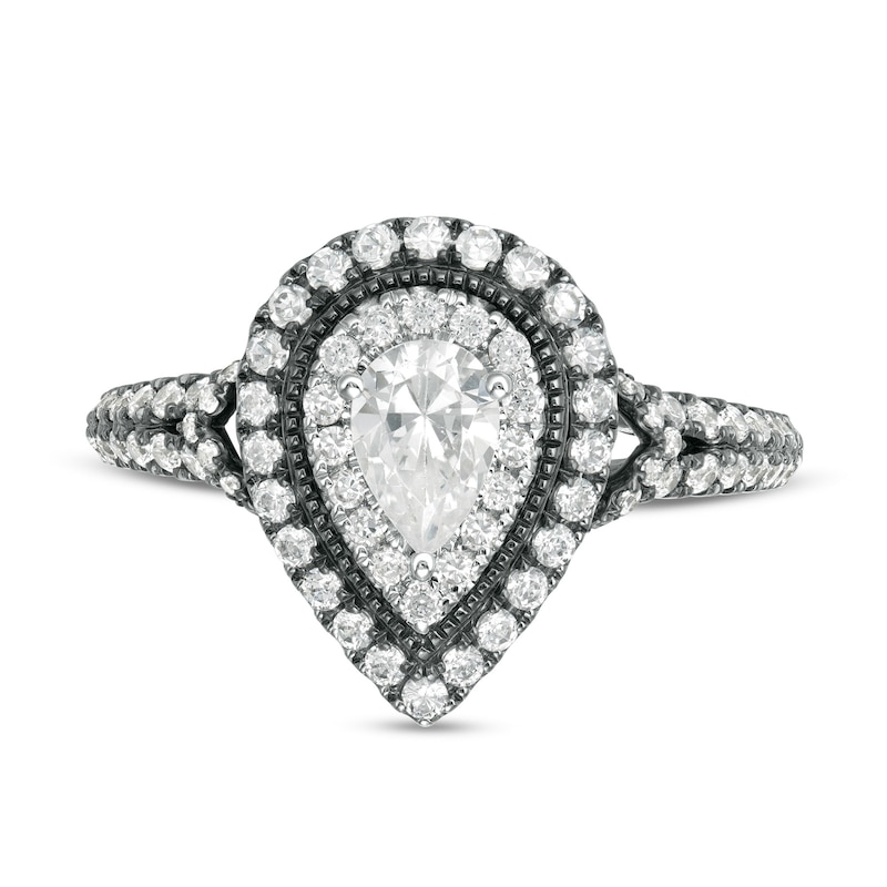 Vera Wang Love Collection 1.18 CT. T.W. Pear-Shaped Diamond Frame Engagement Ring in 14K White Gold and Black Rhodium|Peoples Jewellers