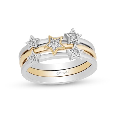 Enchanted Disney Tinker Bell 0.085 CT. T.W. Diamond Star Three Piece Stackable Band Set in Sterling Silver and 10K Gold