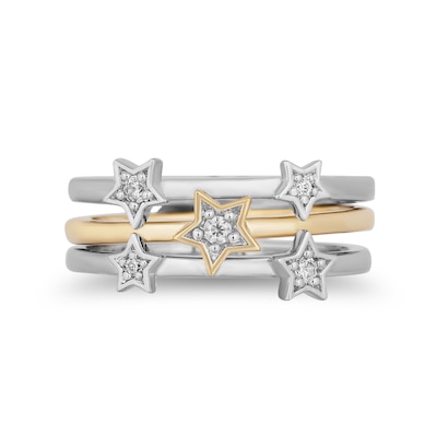 Enchanted Disney Tinker Bell 0.085 CT. T.W. Diamond Star Three Piece Stackable Band Set in Sterling Silver and 10K Gold