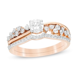 0.58 CT. T.W. Diamond Double Row Bridal Set in 10K Rose Gold