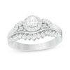 Thumbnail Image 0 of 0.58 CT. T.W. Diamond Frame Tri-Sides Bridal Set in 10K White Gold