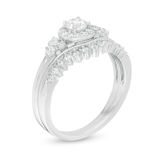 0.58 CT. T.W. Diamond Frame Tri-Sides Bridal Set in 10K White Gold