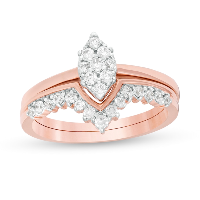 0.37 CT. T.W. Composite Marquise Diamond "V" Bridal Set in 10K Rose Gold