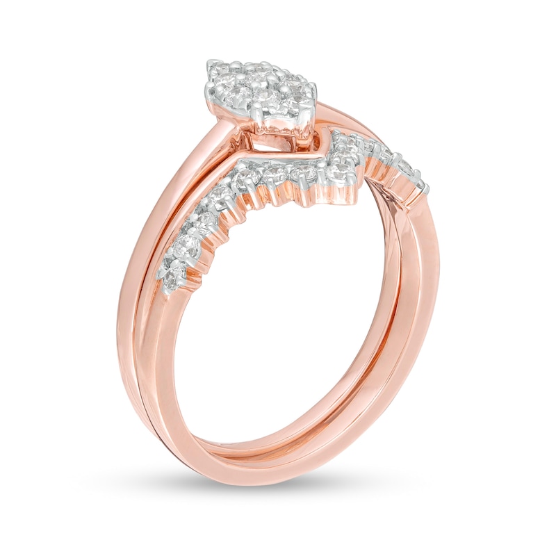 0.37 CT. T.W. Composite Marquise Diamond "V" Bridal Set in 10K Rose Gold