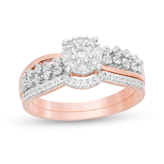 0.45 CT. T.W. Composite Diamond Double Row Bridal Set in 10K Rose Gold