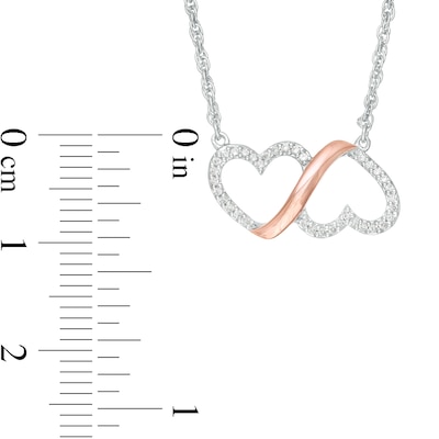 0.10 CT. T.W. Diamond Double Heart Infinity Loop Necklace in Sterling Silver and 10K Rose Gold