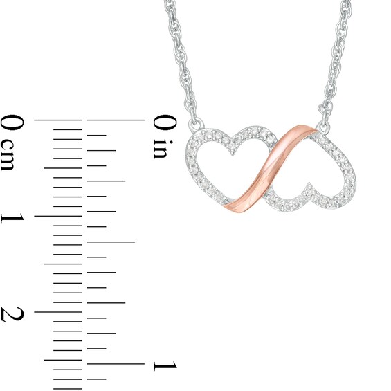 0.10 CT. T.W. Diamond Double Heart Infinity Loop Necklace in Sterling Silver and 10K Rose Gold