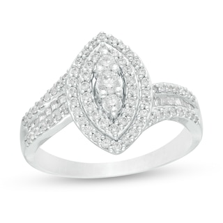 0.62 CT. T.W. Diamond Double Marquise Frame Multi-Row Ring in 10K White Gold