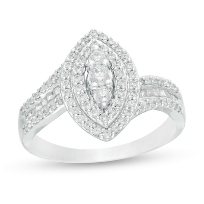 0.62 CT. T.W. Diamond Double Marquise Frame Multi-Row Ring in 10K White Gold