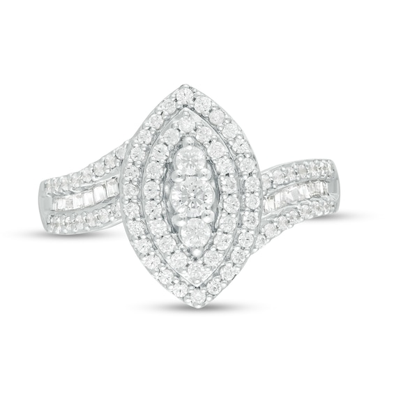 0.62 CT. T.W. Diamond Double Marquise Frame Multi-Row Ring in 10K White Gold