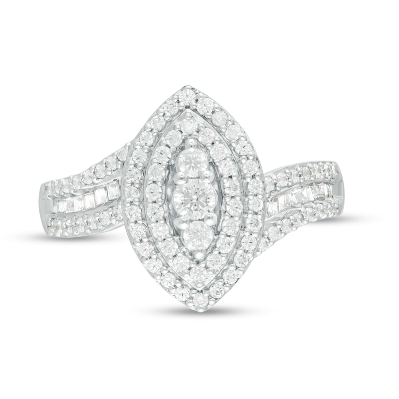0.62 CT. T.W. Diamond Double Marquise Frame Multi-Row Ring in 10K White Gold|Peoples Jewellers