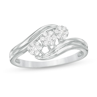 0.20 CT. T.W. Composite Diamond Triple Flower Bypass Ring in 10K White Gold