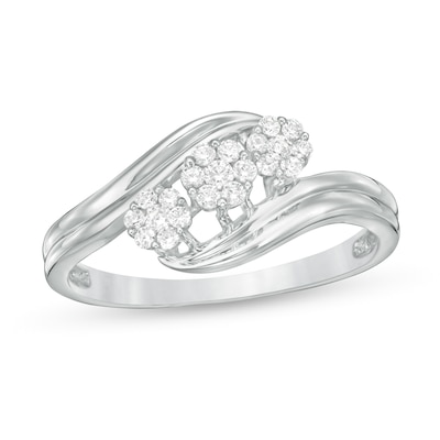 0.20 CT. T.W. Composite Diamond Triple Flower Bypass Ring in 10K White Gold