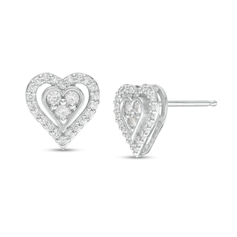 0.23 CT. T.W. Composite Diamond Double Heart Stud Earrings in 10K White Gold|Peoples Jewellers