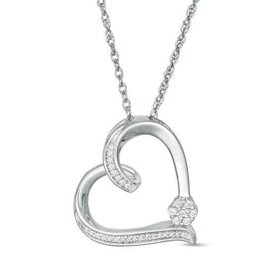 0.10 CT. T.W. Diamond Tilted Heart Pendant in Sterling Silver