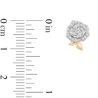 Enchanted Disney Belle 0.18 CT. T.W. Diamond Rose Stud Earrings in Sterling Silver and 10K Gold