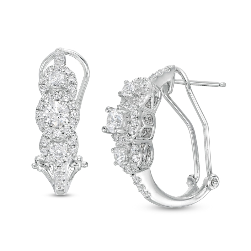 0.95 CT. T.W. Diamond Past Present Future® Frame Hoop Earrings in 10K White Gold|Peoples Jewellers